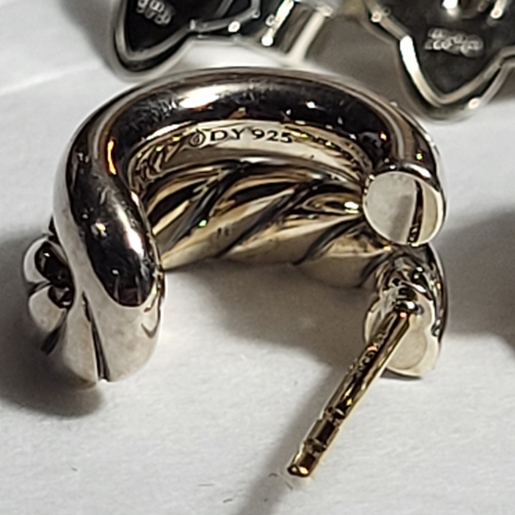 David Yurman Silver Double Hoop  Huggie Earrings.  #238 - Picture 10 of 15